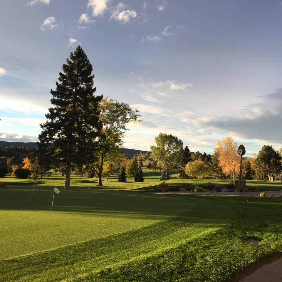 Second green and the clubhouse clock